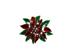 Poinsettia Brooch Vintage Christmas Green Red 54837 - £9.34 GBP