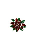 Poinsettia Brooch Vintage Christmas Green Red 54837 - £9.55 GBP