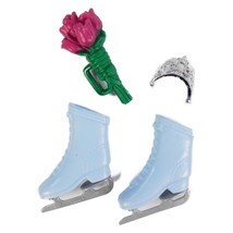 2010 Barbie Fashion Light Blue Ice Skates Crown Flower Bouquet Skating T... - $4.99