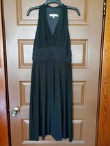 Evan Picone Black Sleeveless V Neck Empire Waist Formal Flowy Midi Dress 14 - $24.75
