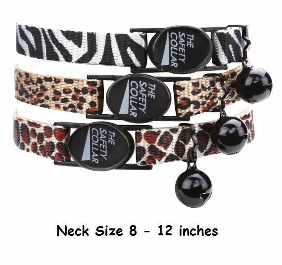Animal Print Cat Collars Zebra Cheetah or Giraffe Design Bell &amp; Buckle 8... - $12.89