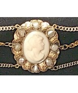 Sterling  Cameo Necklace Natural Pearls Cleopatra Style 3 Chain Drop UNU... - £157.54 GBP
