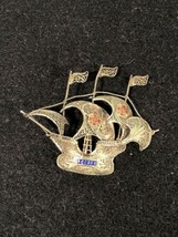 AZORES ACORES Souvenir Sterling Silver Enamel Galleon Ship FIligree Brooch - £44.39 GBP