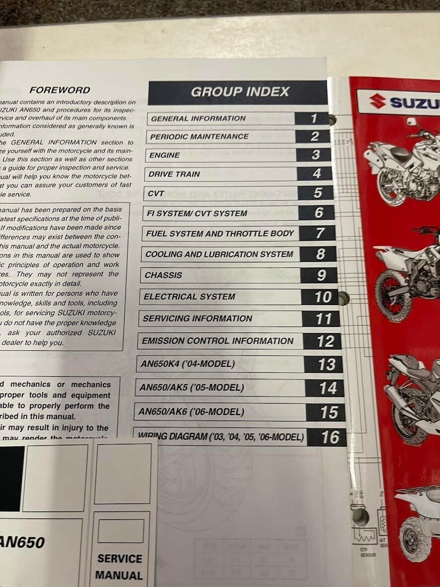 2005 2006 Suzuki AN650 Service Repair Shop Manual Set W Wiring Diagram + Trainin Item image 10