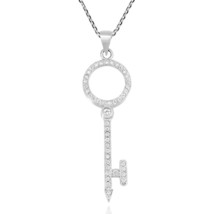 Sparkling Circle Key Sterling Silver and Cubic Zirconia Pendant Necklace - £13.91 GBP