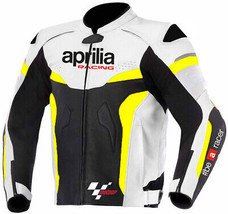 Men&#39;s APRILIA BLACK/WHITE  Motorbike Racing Leather Jacket MOTOGP Motorc... - £116.38 GBP