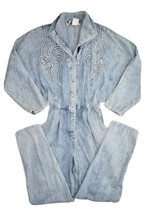 Vintage Denim Jumpsuit Womens L Sequin Stone Wash Western Coveralls Memo... - £41.82 GBP