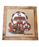 Vintage Cleo Teissedre Tile trivet Wall Art Hanger Thunderbird &amp; Corn 6” - $187.21 MXN