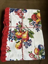 NEW April Cornell Linen Tablecloth FRUIT BASKET Red Crochet Hem Size 60&quot;... - $44.96