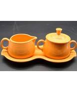 Fiestaware Retired Tangerine Color Sugar &amp; Creamer Tray Set Orange HLC - $70.15 CAD