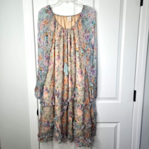 Sundance Crinkle Gauze Midi Dress XL Aqua Butterfly Floral Print Lined T... - £45.74 GBP