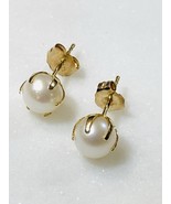 vintage 14k  yellow gold signed 585 pearl stud earrings - $275.19 CAD