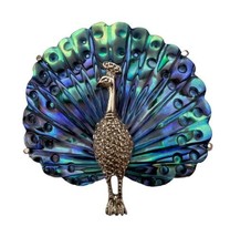 Vintage Abalone Shell Silver Tone Peacock Bird Pin Brooch - £21.33 GBP