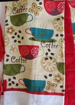 Red Coffee Kitchen Set 7pc Towels Potholders Dishcloths Colorful Cafe Cups image 2