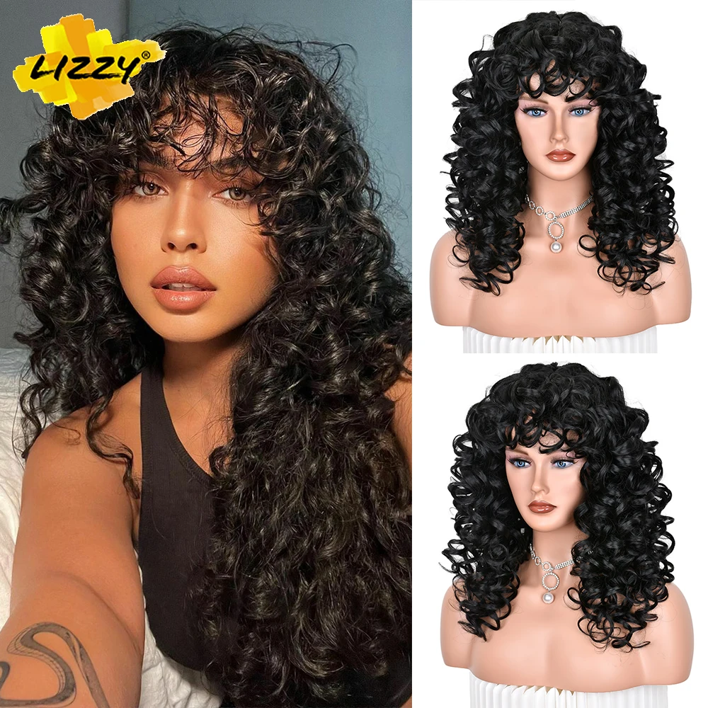 Ly synthetic hair wigs for women natural loose curly fluffy soft cosplay black wig with thumb200