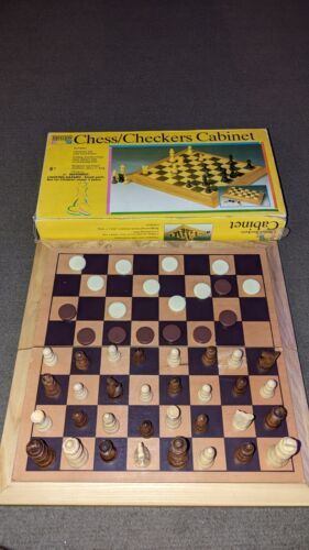 Pavilion Chess Checkers Cabinet Missing Some Checkers Has All Chess Pieces - $29.69