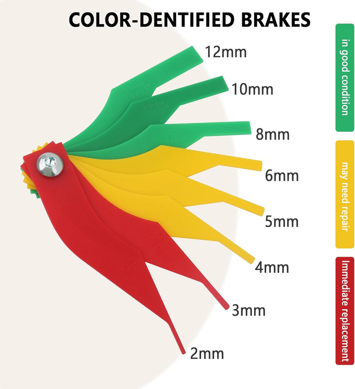 8PCS Brake Pad Measuring Tool,Color Coded Brake Pad Gauge with Metric & SAE Size Item image 6