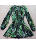 Love &amp; Lemonade Romper Womens Small Green Botanical Semi Sheer Deep Cut ... - $844.04 MXN