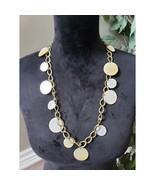 Women&#39;s Shell Disc Statement Necklace Textured Chain Toggle Clasp Boho S... - $37.91 CAD