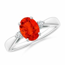 ANGARA 8x6mm Natural Fire Opal Solitaire Ring with Diamond Accents in Silver - £292.87 GBP+