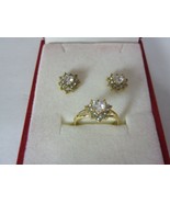 Avon Gold-Tone Heart Rhinestone Post Earrings and Ring Set - £13.41 GBP
