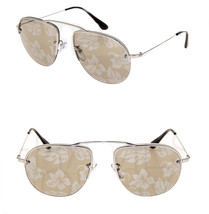 PRADA TEDDY 58O PR58OS Aviator Silver Gold Hibiscus Mirrored Rimless Sunglasses - £139.55 GBP