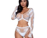 Wide Net Floral Cami Crop Top Booty Shorts Set Sheer Long Sleeves White ... - $24.74