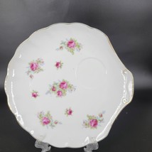 Lefton Luncheon Snack Plate Hand Paint Pink Rose Gold Gilded Scallop Rim... - $9.60