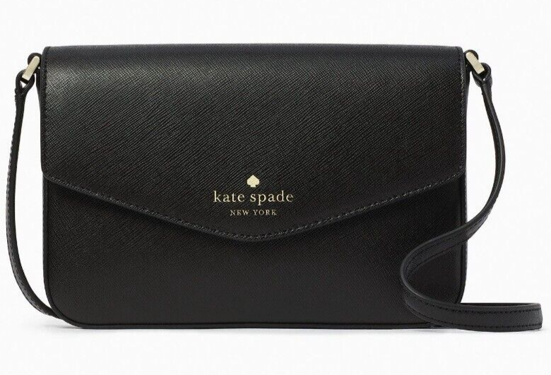 NWB Kate Spade Sadie Envelope Crossbody Black Leather Purse K7378 Gift Bag FS