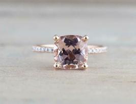 1.75Ct Cushion Cut Morganite &amp; Diamond Pretty Engagement Ring 14k Rose Gold Over - £91.52 GBP