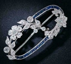 1.50 Ct Baguette Cut Sapphire &amp; Diamond Unique Pin Brooch 14K White Gold Finish - £146.36 GBP