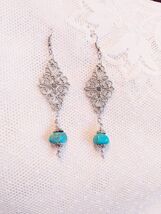 Victorian Turquoise silver long earrings Victorian silver earrings dangl... - $45.07 CAD