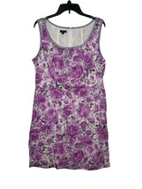 Talbots Women&#39;s Dress Sheath Floral Cotton Lined Brunch Classic Purple/Gray 16 - £25.87 GBP