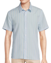 Magaschoni Shirt Men&#39;s Size Medium Button-Up Blue Stripe NWT Collar Short Sleeve - £16.62 GBP