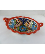 Mexican Talavera Pottery Hand Painted Scalloped Oval Bowl Lead Free Mexi... - $33.94 CAD