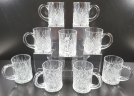 9 Cristal D&#39;Arques Durand Masquerade Mugs Set Crystal Clear Etched Cut Cups Lot - £85.37 GBP