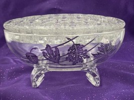 Viking Glass SCROLL FORM Clear Forest Silver Overlay Oval Bowl Flower Frog - £67.27 GBP