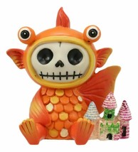 Ebros Furrybones Goldfish Fish With Rainbow Sea Castle Skeleton Statue Toy - £11.84 GBP