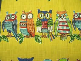 Solarium Fabric Sample Owls Hoot Soleil 26&quot;x26&quot; Colorful Yellow Background - £7.47 GBP