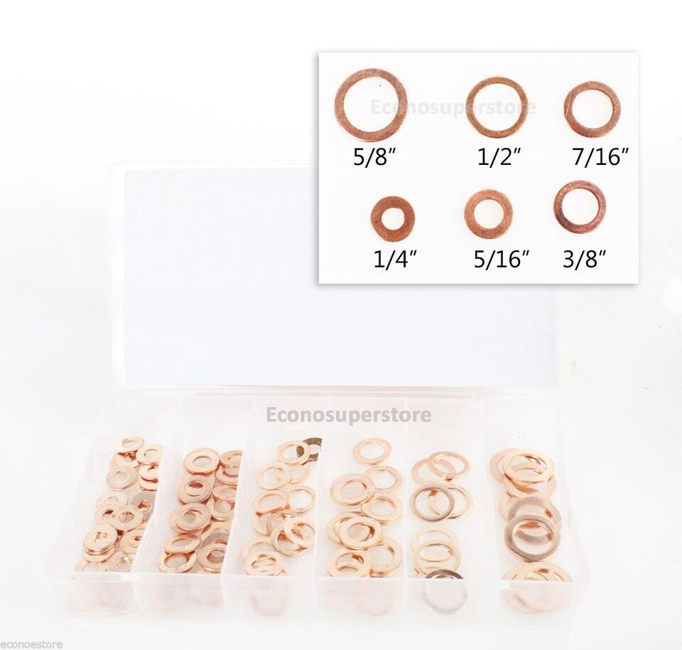 110pc Copper Washer Flat Ring SAE Assortment Oil Brake Clutch Line Condu... - $15.76