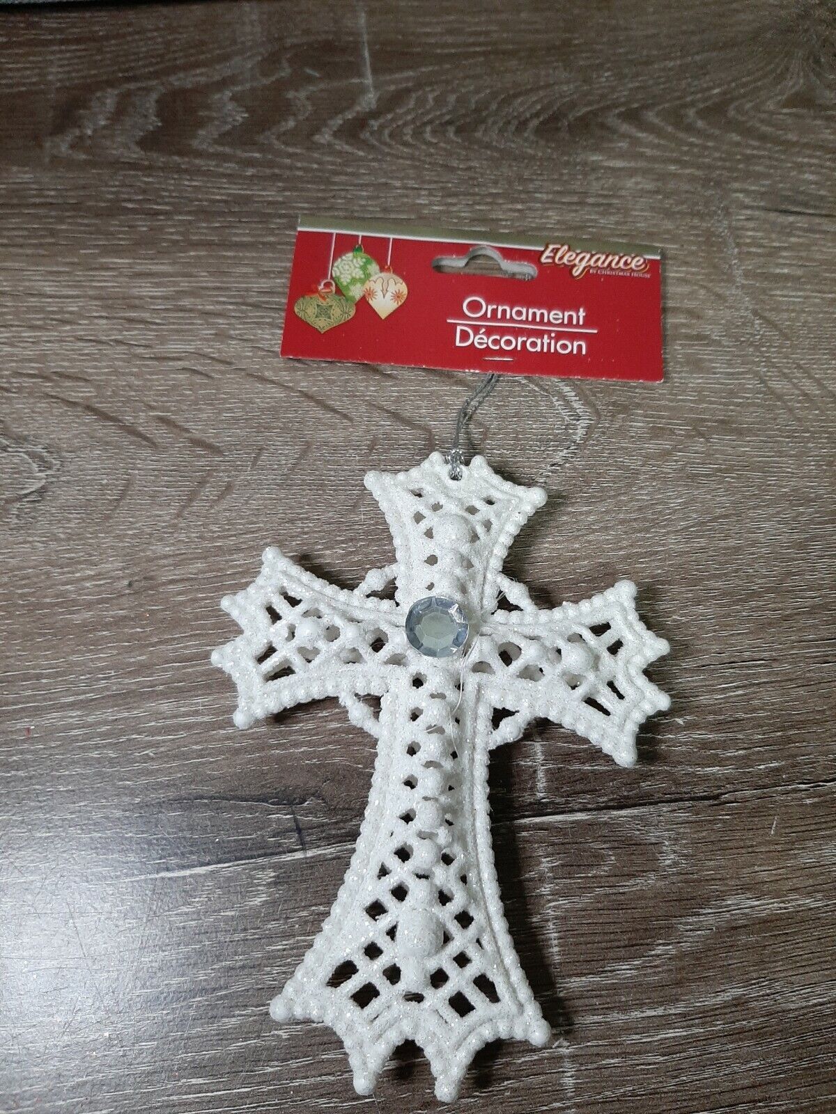 Primary image for White Rhinestone Christmas Cross Hanging Xmas Tree Ornament 5 1/2"-NEW-SHIP24HRS