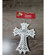 White Rhinestone Christmas Cross Hanging Xmas Tree Ornament 5 1/2&quot;-NEW-S... - £12.49 GBP