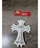 White Rhinestone Christmas Cross Hanging Xmas Tree Ornament 5 1/2&quot;-NEW-S... - $15.89