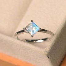 925 Sterling silver 5.25 Carat Moonstone engagement princess cut Ring Size 6.5 - £78.91 GBP