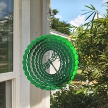 Dragon Fly Metal Hanging Wind Spinner 6.5&quot; Green Enamel 3D Kinetic Yard ... - $9.49