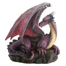 Purple Dragon on Rock Figurine Medieval Mythical Fantasy Creature Decora... - $19.78