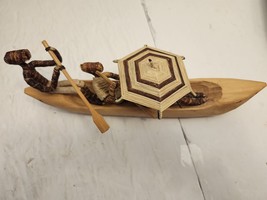 Hand Carved Canoe With Paper Mache People - £33.93 GBP