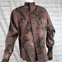 Vintage Shiang Lan Manica Lunga Donna Medio con Bottoni Camicetta Paisley - $31.17