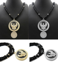 New Egyptian Horus Bird God Pendant 6mm/30&quot; Wooden Beads Fashion Necklace RC3871 - £15.57 GBP