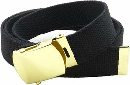 MILITARY ARMY NAVY ROTC BLACK WEB BELT 44 INCH ADJUSTABLE STA-BRITE  GOL... - $11.33